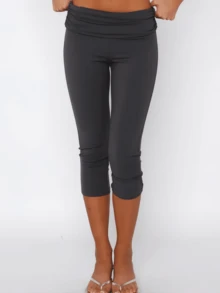 Women's Y2k Fold Over Yoga Capri Pants Soft Stretchy Cropped Leggings Elastic Waist Solid Color 3/4 Length Pants Casual Summer Wear - 淺棕色 - 查看 2