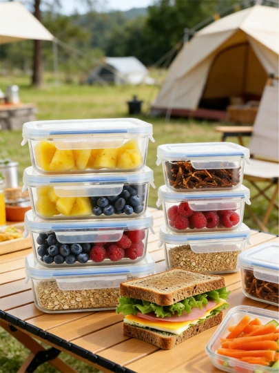 8pcs Glass Serving Containers With LIDS, Lunch Containers For Storing Food, Insulated Lunch Boxes, Lunch Boxes, Airtight Kitchen Containers For Leftovers, Vegetables And Sandwiches, Airtight Storage, Microwave, Oven, Freezer And Dishwasher .