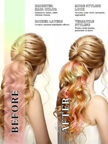 100 Bundles/20 Bundles 20 Inch Party Colorful Hair Extensions Set, I-Tip Fusion Long Straight Hair, Synthetic Heat-Resistant Highlighted Feather Micro Ring Hair Accessories, Includes 50 Micro Beads And Hook Tool - Multicolor - View 9