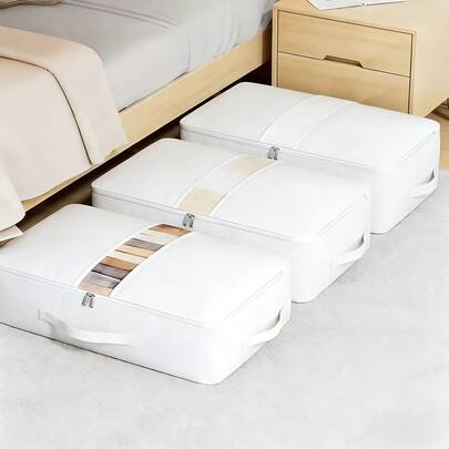 1 túi đựng đồ dưới gầm giường, có cửa sổ trong suốt, tay cầm, dung tích lớn, dùng để đựng quần áo, chăn, ga trải giường. Có thể đặt dưới gầm giường, trong tủ quần áo, trên móc treo hoặc trong ngăn kéo.