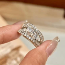 VKHK 1pc Luxurious Sparkling Full Zirconia Stone Ring, Suitable As Wedding/Gift Accessory For Women - Diamond Ring - View 7