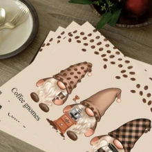 1 Stück/4 Stücke/6 Stücke Heimdekoration Leinen Platzset mit bedrucktem Kaffee-Elf Muster, geeignet für Esszimmertisch, Dekoration für alle Jahreszeiten, moderne waschbare Tischauflage, Raumdekoration, Untersetzer, Küchen-Esszimmertisch-Matte, Innen- und Außendekoration für Partys, Heimdekoration, ideales Geschenk - Verschiedenfarbig - Übersicht 4