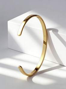 Charm-In 1 pieza Brazalete abierto minimalista bañado en oro, para mujer - Accesorio de uso diario/fiesta, regalo ideal para ella (Cumpleaños/Día de San Valentín) - Dorado - Ver 1