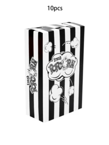 10pcs/20pcs/50pcs White And Black Striped Popcorn Boxes Containers Paper Popcorn Buckets Black And White Striped Close-Top Cardboard Pop Corn Bowls Individual Servings Bags For Party Movie Night Theater Night Birthday Party Favors - Multicolor - View 10