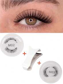 1 Set de Pestañas Magnéticas con Pinzas y Aplicador Profesional, Reutilizables, Sin Necesidad de Pegamento, Estilo dibujos animados, Naturales y Esponjosas, Suaves y Ligeras, Ideal para Maquillaje, Viajes, Fiestas - Multicolor - Ver 1