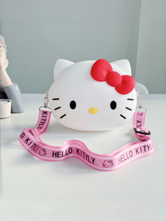  Sanrio Hello Kitty rosa söt tecknad axelväska med mynt och axelrem för flickor (lämplig som present till skolstarten)