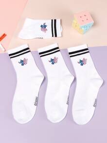5/1 Pair Cute Cartoon Pattern Mid-Calf Socks, Sports Stripe Design, Made Of Polyester Fiber, Fashionable Casual Breathable, Suitable For Daily Wear, Back To School Season And Holiday Gifts - Multicolor - View 4