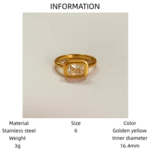 VKHK 1pc Vintage 18k Gold Plated Square Cubic Zirconia Decor Single Ring, Suitable For Men's Daily And Wedding Wear, Gift - Diamond Ring - View 7