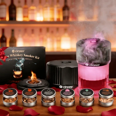 Electric Whiskey Smoker Gift Kit , Rechargeable Cocktail Smoker Kit With 6 Wood Chips, Old Fashioned Whiskey Accessories, Bourbon Gifts For Men, Dad, Husband