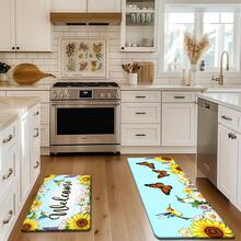 1/2/3pcs Spring Summer Daily Kitchen Rug Welcome Floral Hummingbird Design Polyester Floor Mat For Kitchen Bathroom Doorway Outdoor Garden Party Home Decor Kitchen Carpet Kitchen Mat Door Mat Home Decor - Multicolor - View 14