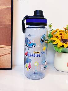 1个700毫升户外运动露营水瓶，可爱便携式恐龙、汽车、美人鱼卡通设计，适合学校、宿舍、校园使用，带提手 - 彩色 - 查看 11