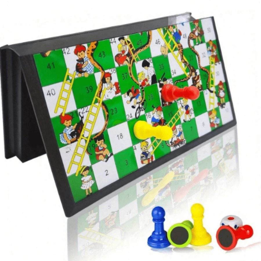 磁性蛇梯棋游戏套装，可折叠便携设计，轻巧紧凑，旅行游戏套装礼品，家庭娱乐玩具 - 綠色 - 查看 1