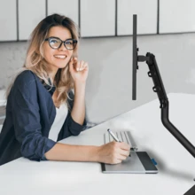 VESA 75/100mm Adjustable Monitor Stand With 180° Tilt And 360° Swivel, Made Of Sturdy Steel With Gas Spring Technology And Cable Management, Single Monitor Arm Desk Mount Clamp, Designed For Home Office Use, Office Desk Accessory, Computer Screen Riser - Multicolor - View 3