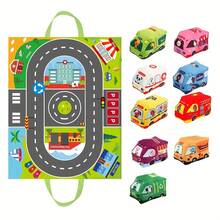 婴儿玩具布车，地毯纹理纸婴儿布车玩具，耐用防撕裂柔软汽车模型玩具，培养抓握能力 - 彩色 - 查看 1