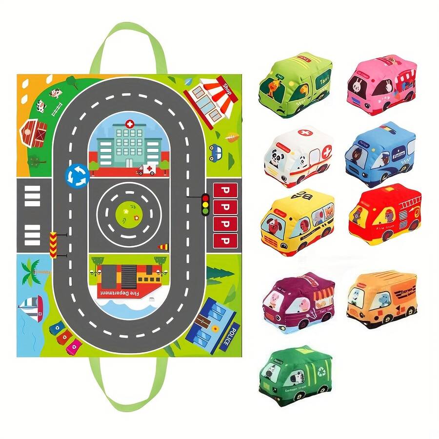 婴儿玩具布车，地毯纹理纸婴儿布车玩具，耐用防撕裂柔软汽车模型玩具，培养抓握能力 - 彩色 - 查看 1