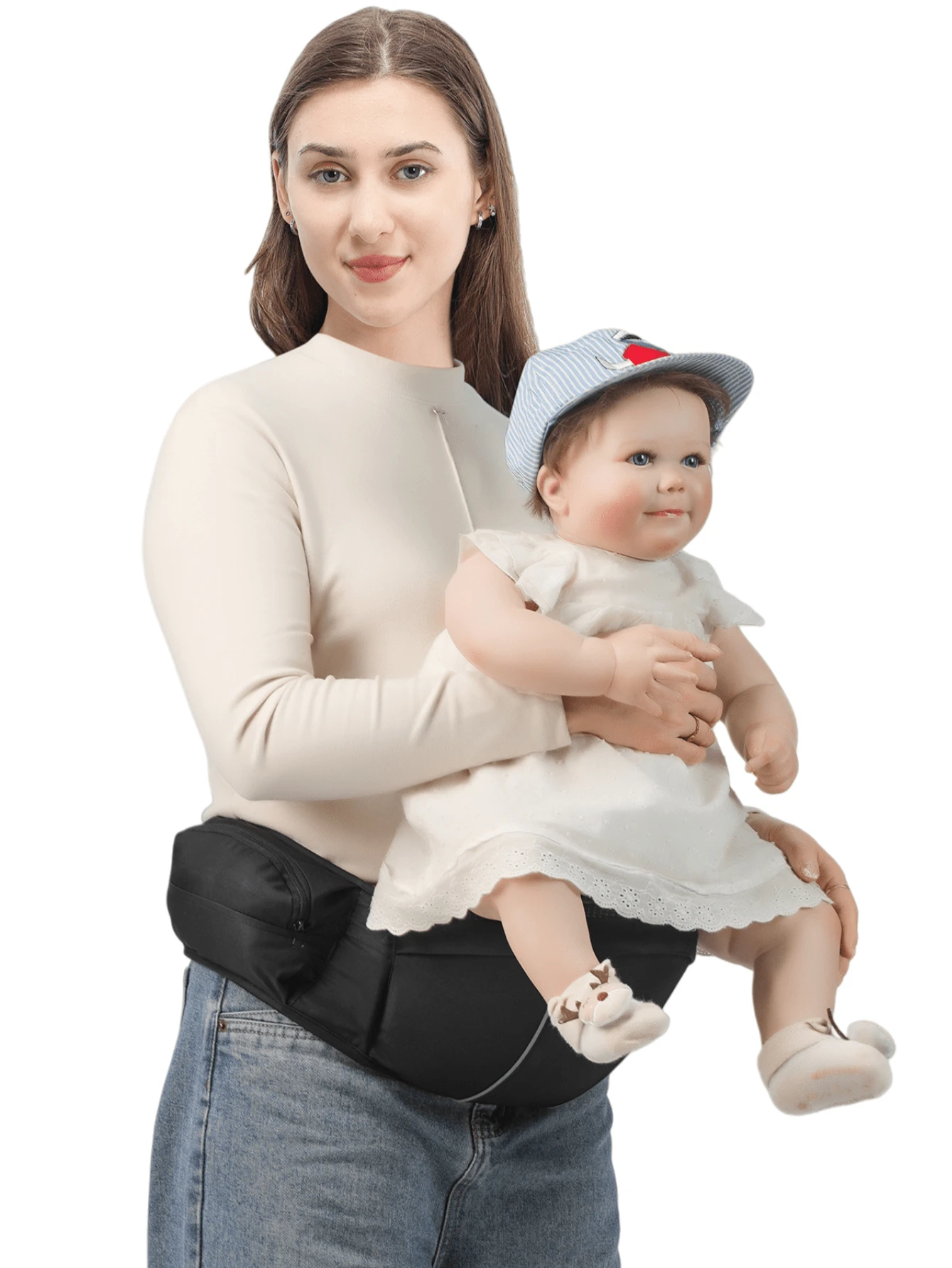 Infant Waist Stool, Newborn 0-36 Months Four Seasons Front Carry Style Sitting Stool, Lightweight Outdoor Baby Carrier - Black - View 1