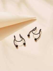 2pcs Stainless Steel Fake Nose Septum Rings, Clip-On Nose Rings, No Piercing Required, Body Jewelry Accessories Gift - Black - View 3