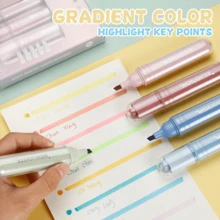 12pcs Gradient Color Cute Soft Fluorescent Highlighter Pen Set, Quick Dry, Smudge-Proof, Suitable For Bright Note-Taking - Multicolor - View 4