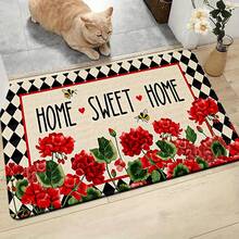 1/2/3pcs Spring Summer Daily Kitchen Rug With Home Sweet Home Design Red Flowers And Bees Pattern Polyester Door Mat For Kitchen Bathroom Outdoor Garden Party Decor Kitchen Carpet Kitchen Mat Door Mat Home Decor - Multicolor - View 16