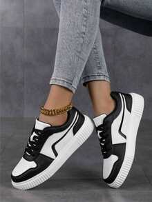 Women's Classic Retro Low-Top Sneakers - Olive Green Lace-Up Shoes, Synthetic Upper And Cushioned EVA Sole, Elegant And Comfortable, Suitable For Fitness, Running And Daily Wear - Unisex All Season - Black - View 3