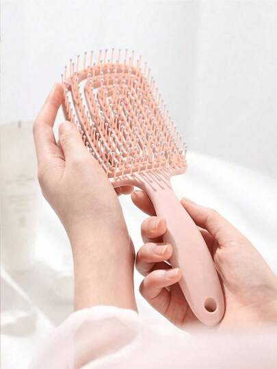 1pc Large Curved Hair Brush, Volumizing Teasing Comb Designed For Long Hair Women, Air Cushion Hollow Plastic Bristle Brush, Suitable For All Hair Types - Soft Styling Comb, Wet & Dry Use, Resin Handle