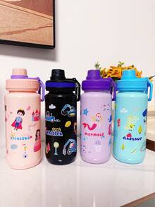 1pc 700ml Outdoor Sports Camping Water Bottle, Cute Portable Dinosaur, Car, Mermaid Cartoon Design, Suitable For School, Dorm, Campus Use With Handle - Multicolor - View 2