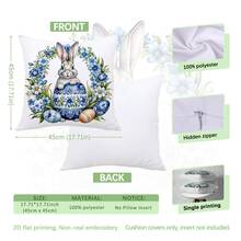 MEMNUN 4pcs Easter Vintage Rabbit, Blue & White Floral, Tulip, Daisy Flower Print Polyester Decorative Pillow Covers [No Pillow Insert], 17.7*17.7in(45*45cm)/19.69*19.69in(50*50cm)/15.75*15.75in(40*40cm), [Single-Sided Printing] Rabbit With Bow Tie, Blue & White Egg Easter Theme Throw Pillow Covers, Room Decor, Home Decor - Multicolor - View 2