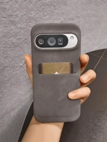 奢华高质感复古商务隐藏式卡槽纯色手机壳，兼容谷歌Pixel 10/9 Pro XL/8 Pro/8A 5G，仿皮保护套 - 灰色 - 查看 2