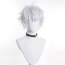 White Short Synthetic Straight Fluffy Wig For Men Anime Game Cosplay Wig Heat Resistant For Daily Party Cosplay Costume Wig - White - View 5