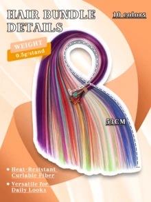 100 Bundles/20 Bundles 20 Inch Party Colorful Hair Extensions Set, I-Tip Fusion Long Straight Hair, Synthetic Heat-Resistant Highlighted Feather Micro Ring Hair Accessories, Includes 50 Micro Beads And Hook Tool - Multicolor - View 10