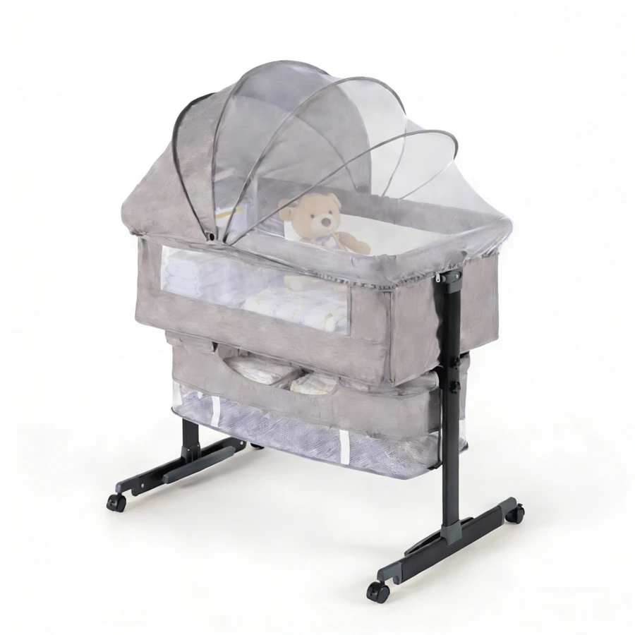 3-In-1 Baby Bassinet, Adjustable Bedside Bassinet With Comfy Mattress, Wheels, 6 Height Levels, Easy Folding Portable Crib For Newborns - Màu Xám nhạt - Xem 1