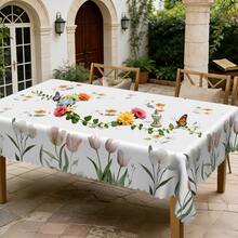 1pc/36pcs Spring & Summer Floral Anti-Wrinkle Tablecloth, Embossed Edge Craft, Rectangular/Round Tablecloth, Multiple Sizes Available, Polyester Fiber Tablecloth, Indoor Dining/Outdoor Party - White - View 8