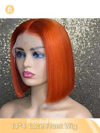 Orange Ginger /Black/Brown/Burgundy Color 13x4 Lace Front Bob Wigs Blende Hair Pre Plucked 180% Density Straight Short Ginger Bob Wigs For Women Wear And Go Glueless Orange Bob Wigs With Baby Hair Colored (Bob Wigs 6-16inch ) Blended Hair