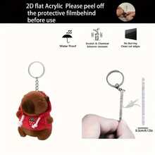 4个2D扁平可爱水豚钥匙扣 - 2D扁平亚克力水豚摆件，带有爱心和草莓图案，棕色和红色纹理，眼睛生动 - 兼容钥匙圈和门禁卡，是送给水豚爱好者的完美礼物（&），2D扁平 - 彩色 - 查看 5