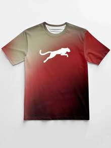 男士透气休闲短袖圆领T恤，渐变图案，涤纶混纺，可机洗，适合夏季运动、休闲和健身活动。