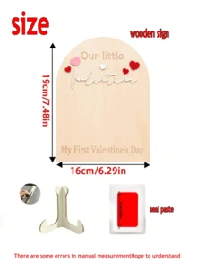 Our First Valentine's Day Footprint Wooden Board - Our Little Valentine's Day Wooden Milestone, Baby Footprint Wooden Craft, First Valentine's Day Memorial Milestone, Mini Valentine's Day Baby DIY Wooden Board - Khaki - View 2