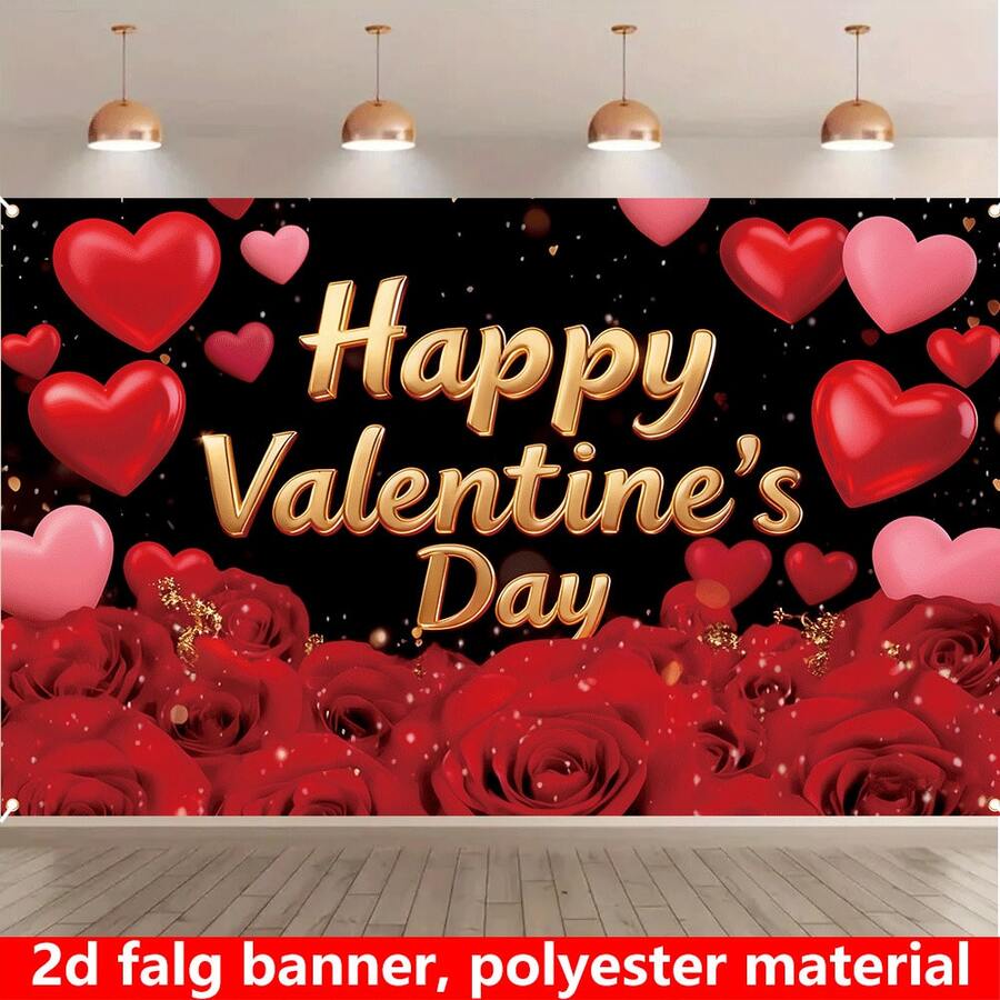 Baner flagowy 2D, 1 szt., dekoracja baneru na walentynki, scenografia na przyjęcie świąteczne, materiały do układania, materiał poliestrowy, możliwość powieszenia wewnątrz i na zewnątrz, wzór czerwonej róży z motywem miłosnym, rekwizyty dekoracyjne na przyjęcie walentynkowe, baner wiszący, świąteczna atmosfera, materiały budowlane, dekoracja baneru na przyjęcie walentynkowe, niezbędna dekoracja. - Wielokolorowe - Zobacz 1