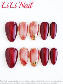10 miếng dán móng tay acrylic thủ công, dành cho móng ngắn, hình hạnh nhân, màu đỏ, vàng, thanh lịch, ombre, ánh kim, lấp lánh, mắt mèo, các kiểu thiết kế móng dễ thương, miếng dán móng mùa thu, bộ dụng cụ làm móng nghệ thuật có thể tái sử dụng, phù hợp cho sử dụng hàng ngày, dự tiệc và công sở, món quà tuyệt vời. - Đỏ - Xem 2