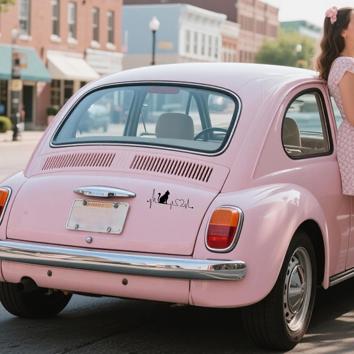 1张可爱猫咪心电图汽车贴纸 - 可移除自粘趣味贴纸，适用于后视镜、摩托车、汽车 - 多表面自粘装饰，易于粘贴和移除，为您的爱车增添个性化风格