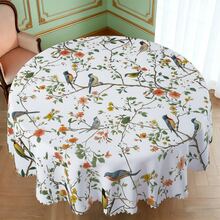 1 Stück/36 Stücke Frühlings- & Sommer-Blumen, Vogel Anti-Falten Tischdecke, geprägte Kante, rechteckig/rund, verschiedene Größen erhältlich, Polyester Tischdecke, für Innen-Dining/Outdoor-Party - Grün - Übersicht 4