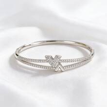 1pc Zirconia Stone Initial Bangle, Suitable For Vintage Style, Formal Occasions, Exquisite Design - Multicolor - View 9