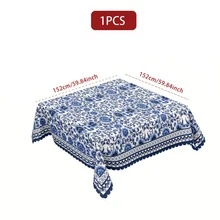 1pc/36pcs Vintage Blue Floral Wrinkle-Resistant Tablecloth, Embossed Edge Craft, Rectangular/Round Tablecloth, Multiple Sizes Available, Polyester Fiber Tablecloth, Indoor Dining/Outdoor Party Use - Royal Blue - View 19