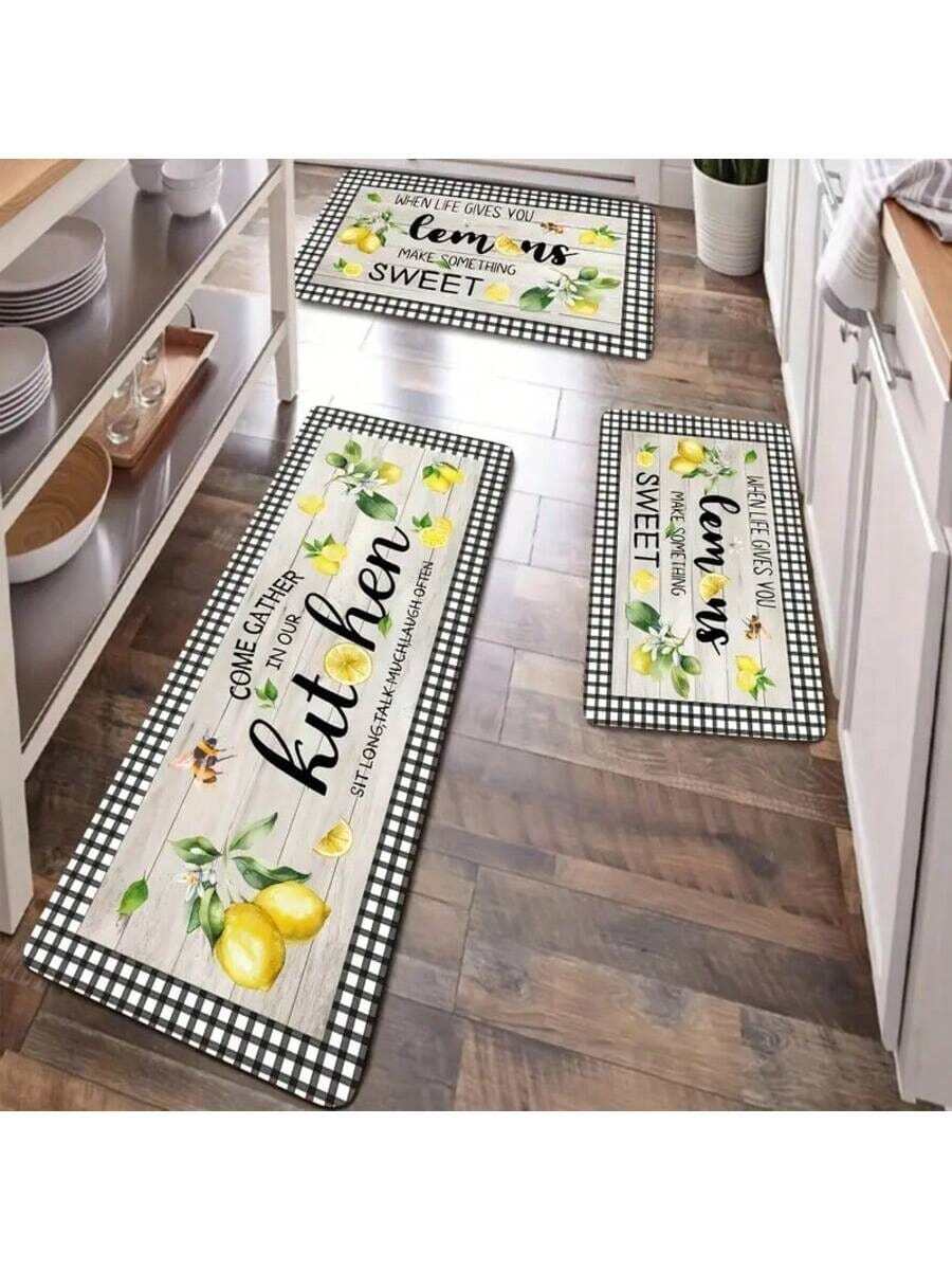 1pc Lemon Letter Kitchen Mat Carpet, Decorative Carpet, INS Style Carpet, Sofa Seat Carpet, Home Decor Room Supplies, Living Room Carpet, Bedroom Carpet, Entrance Carpet, Kitchen Carpet, Bathroom Carpet, Study Carpet, Soft And Comfortable Carpet - Multicolor - View 1