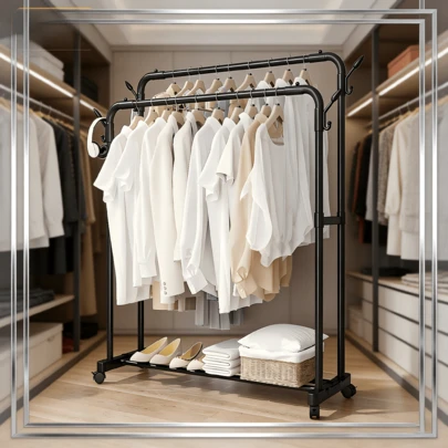 39.3-Inch Metal Clothes Hanger With Bottom Shelf, Clothing Rack For Hanging Clothes And Coats, Halloween Decoration, Halloween Costume, Autumn Decoration, Festival Decoration