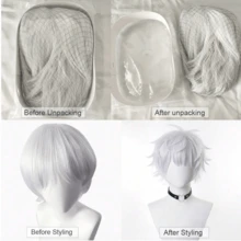 White Short Synthetic Straight Fluffy Wig For Men Anime Game Cosplay Wig Heat Resistant For Daily Party Cosplay Costume Wig - White - View 9