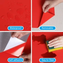 1 Roll Red Vinyl Wallpaper, Peel And Stick, Matte Self-Adhesive, Textured, Random Pattern, Easy To Install, Suitable For Cabinet, Bedroom, Living Room Wall Decor, Furniture Renewal - Red - View 3