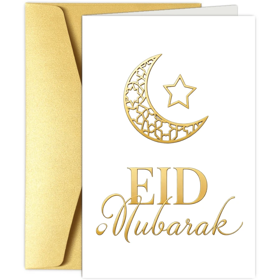 1pc Eid Mubarak Greeting Cards With Islamic Pattern, Ramadan Kareem Cards, Crescent Moon Themed Eid Decorations Design, With English Language Type, For Family Gifts, Eid Party Favors, School Eid Celebration - Multicolor - View 1