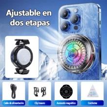Almohadilla magnética de refrigeración para teléfonos con ajuste inteligente de doble velocidad, con sujeción magnética para una fijación segura. Los efectos de iluminación RGB se pueden desactivar. Con un peso de tan solo 50 g para un transporte sin esfuerzo, ofrece una disipación eficiente del calor y es compatible con dispositivos Android y Apple. Funciona de forma silenciosa con un rendimiento de refrigeración estable. - Plateado - Ver 6