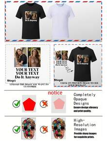 Customized Text & Graphic Loose T-Shirt, Personalized Family Gathering, Group Outfit, Customize Your Text & Photo/Couple/Family/Pet/Friend, Music Festival Outfit, Autumn Clothing, Women's Top, Fall Outfit, White Top, Holiday Gift, Valentine's Day Gift, Anniversary Gift, Wedding Gift, Best Friend Gift, Music Festival Women's Wear - Black - View 4