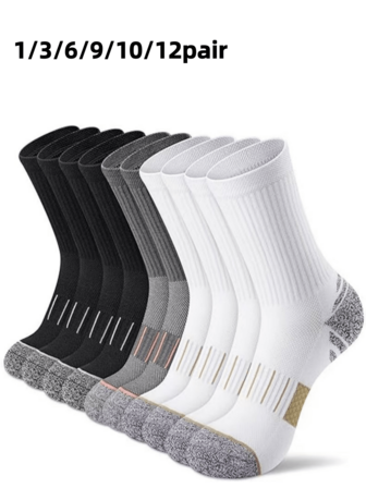 1/3/6/9/10/12 Pairs[Essential For Sporty Men]Classic Black, White, Gray Mid-Calf Sports Socks, Comfortable Casual Socks For Men & Women, Suitable For Leisure, Home, Outdoor Sports, Soft Mid-Calf Socks For Daily Life, Cozy Christmas Gift For Dad, Unisex, Suitable For Cold Weather, Long Socks, Winter Socks, Applicable All Year Round, Striped Color Block Design | Multiple Colors Available | Limited Time Offer